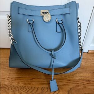 Michael Kors Dusty Blue Leather Tote with Chain Strap